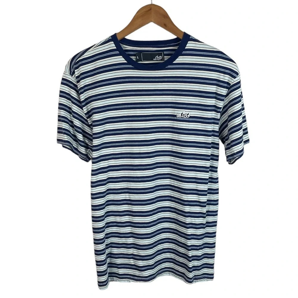 TS885 Mens LOST Surfer Brand Striped Crew Neck T Shirt L
